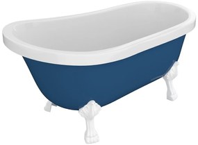Wanna wolnostojąca retro z białymi nogami w kształcie lwich łap - 200 l - 145 x 74 x 77 cm - Niebieski - NISOS