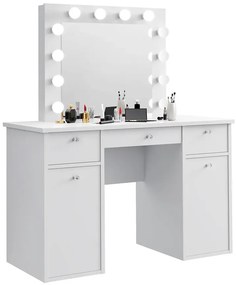 Biała duża toaletka w stylu glamour z oświetleniem LED - Nurso
