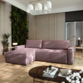 Masseno Narożnik BESMIR z funkcją spania i pojemnikiem na pościel Narozniki L, Rozkładana sofa - Wrzosowy, POSO 130