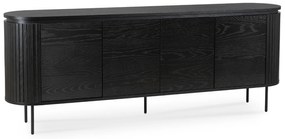 Komoda do Salonu BECK 200 cm Czarna Czterodrzwiowa Ryflowana Nowoczesna