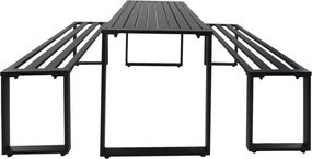 Outsunny Stylowy Zestaw Mebli Ogrodowych 3-częściowy - Stół i 2 Ławki, Metalowa Konstrukcja, Czarny Kolor, 110x55x70cm