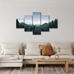 Obraz - Jeleń z wilkiem w skałach (125x70 cm)