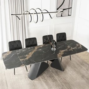 Stół Rozkładany Prostokątny VERONA 160-240 cm Ceramiczny Czarny Marmur/Czarny Nowoczesny