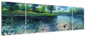 Obraz - Obraz olejny, Wczesny letni wieczór nad jeziorem (170x50 cm)