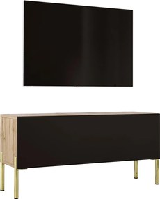 Szafka RTV: Dąb Wotan / Czarny Mat, nogi złote, 100 x 52 x 32 cm