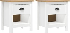 Zestaw 2 Szafek Nocnych Hill z Litego Drewna Sosnowego Białe i Naturalne 46x35x49,5 cm z Szufladą i Półką