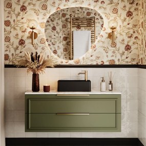 Umywalka z kamienia syntetycznego nablatowa / wisząca prostokątna czarna 43 cm x 25 cm EVELIA Black : Otwór na baterię - Tak, Typ montażu - nablatowa