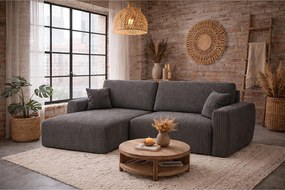 Narożnik z funkcją spania i pojemnikiem Ariel XL, tkanina sztruksowa Poso, Szary, Lewy