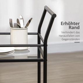 Wózek kuchenny HOMCOM z 4 kółkami, 2 półki i uchwytami, 75 cm x 40 cm x 80 cm, Czarny