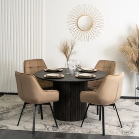 Krzesło Tapicerowane Obrotowe do Salonu LUNA Beżowe Welurowe Nowoczesne Loft