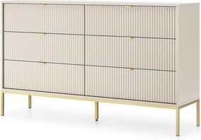 Komoda: 6 szuflad, kaszmir, złote nogi, 154 x 39 x 83 cm, złote uchwyty