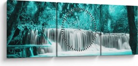 Obraz - Niebieski wodospad (z zegarem) (90x30 cm)