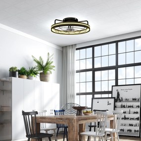 HOMCOM Wentylator sufitowy z lampą i pilotem, 48 cm LED, 3 temperatury światła, 6 prędkości, timer, czarny | Aosom PL