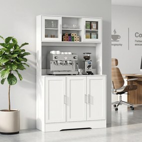 HOMCOM Szafka kuchenna, Design skandynawski, 4 szafki, Regulowane półki, Drzwi ze szkła, Otwarta przestrzeń, Płyta wiórowa, MDF, Biały