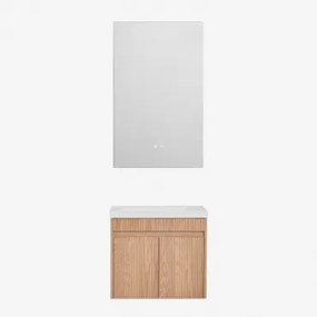 Zestaw Wiszących Mebli Łazienkowych Zintegrowany Z Umywalką Narek Bez Kranu & Popielaty Brąz & Prostokątny Led I Przeciwmgielny 55x90 Cm Riben & ! -
