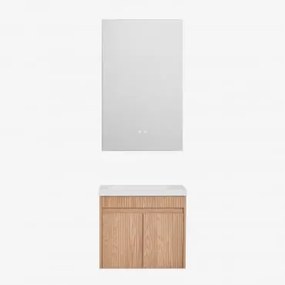 Zestaw Wiszących Mebli Łazienkowych Zintegrowany Z Umywalką Narek Popielaty Brąz & Prostokątny Led I Przeciwmgielny 55x90 Cm Riben - Sklum