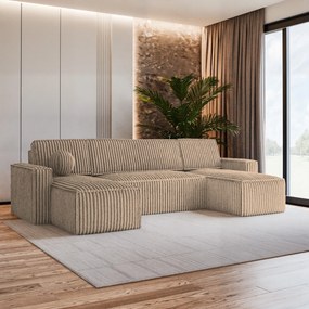 Masseno Narożnik PESANO z funkcją spania i pojemnikiem na pościel Narozniki U, Rozkładana sofa - Beżowy, TILIA 17