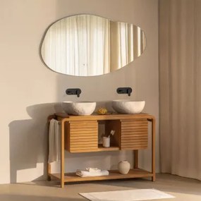 Zestaw Mebli Łazienkowych Z Drewna Tekowego Bradley Nieregularna Dioda Led I Funkcja Przeciwmgielna 140 X 75 Cm Riben & ↔︎ 120 Cm & 2 X - Sklum