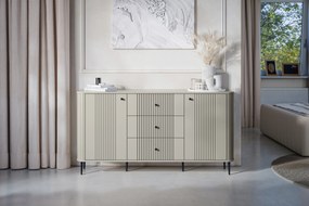 Komoda Vesper 160 cm z szufladami na nóżkach - kaszmir / czarne nogi