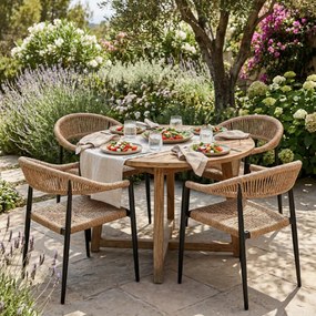 Krzesło Ogrodowe Czarne 56x60x78 cm Plecione Brązowe Sznurki Nowoczesne