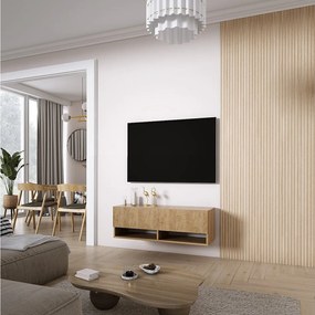 Szafka pod telewizor z ryflowanym frontem 100, Dąb Craft, 100 × 32 × 33,6 cm