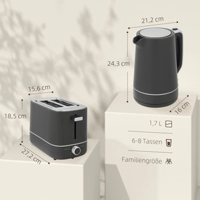 HOMCOM Zestaw czajnik 1,7 L i toster z 6 poziomami brązowienia, Szary
