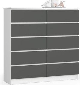 Komoda AKORD K120 Biała 120 cm 10 szuflad kolor Grafit Szary mat 120x40x121 cm