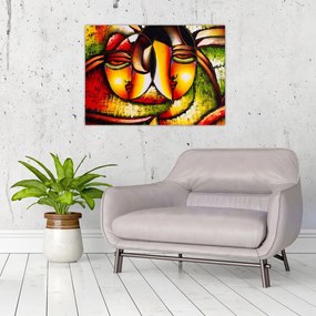 Obraz na szkle - Obraz na szkle olejny, abstrakcyjne twarze (70x50 cm)