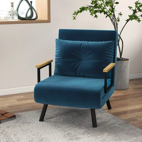 HOMCOM Aksamitny Fotel Relaksacyjny - Funkcja Leżanki, Niebieski Kolor, 63x73x81cm - Wygoda na Co Dzień | Aosom PL