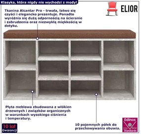 Szafka na buty z 10 otwartymi półkami i siedziskiem beton - Propi