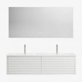 Zestaw Drewnianych Mebli Łazienkowych Noura Ze Zintegrowanymi Umywalkami Biała & Prostokątny Led I Przeciwmgielny 160x75 Cm Jorvi & - Sklum