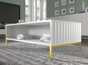 Ława kawowa z lamelami biały mat + złote nóżki - Dixter 6X