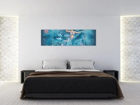 Obraz - Syrenka z delfinami (170x50 cm)