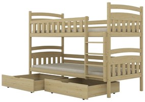 Łóżko piętrowe JULITA 160x80 sosna nielakierowana drewniane z szufladami KOCOT KIDS