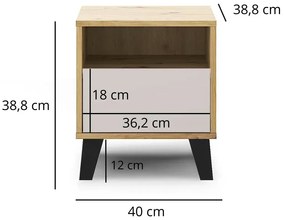 Szafka nocna na czarnych nóżkach dąb artisan + kaszmir L6-G36