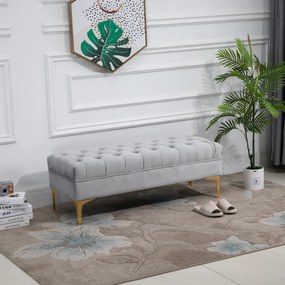 HOMCOM Ławka ławka do sypialni ławka do przedpokoju na wysokich nogach sypialnia jasnoszary aksamit