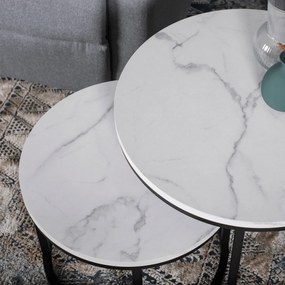 Zestaw Stolików Kawowych DAFNE 43 cm/53 cm Biały Marmur Nowoczesny Glamour