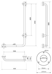 Uchwyt ścienny ze stali nierdzewnej do łazienki 63 cm Handicap Right – Sapho