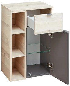 Szaro-naturalna niska wisząca szafka łazienkowa w dekorze sosny 72x45 cm Quickset 394 – Pelipal