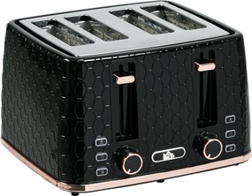 HOMCOM Toster na 4 kromki z 7 poziomami przyrumienienia, wysoki podnośnik, podgrzewanie/rozmrażanie/anulowanie, 1860W, czarny z wzorem plastra miodu | Aosom PL