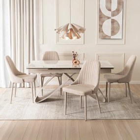 Zestaw Stół Rozkładany LUIGI 160-240 cm Biały Marmur/Kaszmir i 4 Krzesła TORINO Kremowe Nowoczesne