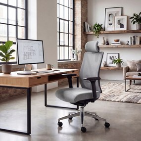 Fotel biurowy ergonomiczny szary z siatką VECTOR