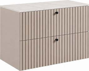 Szafka łazienkowa wisząca z blatem 80, kaszmir + blat z efektem marmuru Bianco, uchwyty w trzech kolorach, 80 x 44,4 x 58,6 cm