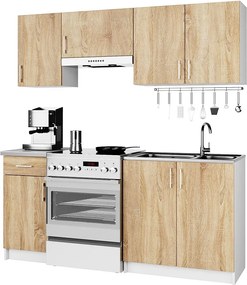 Zestaw kuchenny AKORD LIMA 1.8m Biały 180 cm 7 drzwi 1 szuflada kolor Dąb Sonoma mat 8 półek 180x44,5x203 cm