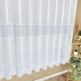 Firana z gipiurą Markizeta nowoczesna biała ozdobne dwa pasy - wys. 180 cm