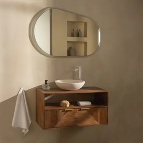 Zestaw Mebli Łazienkowych Z Drewna Mango Baty Drewno Mango & Cement Okrągły Biały Ø40 Cm Zavion & Owalna Lampa Led - Sklum
