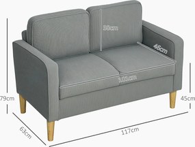 HOMCOM Dwuosobowa sofa z miejscem do przechowywania i solidnymi drewnianymi nogami, do salonu, sypialni, 117 x 63 x 79 cm, Jasnoszary