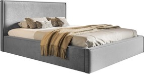 Łóżko sypialniane 160x200 cm Kyoto, pojemnik i stelaż metalowy - łóżko w aksamitnej tkaninie, jasny szary (Amor Velvet 4318)