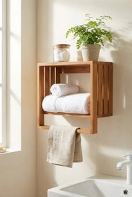Drewniany wieszak ścienny do łazienki z półką K4-A30
