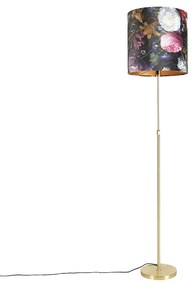 Lampa stojąca złota/mosiądzowa z abażurem z weluru w kwiaty 40/40 cm - Parte klasyczny/Antyczny Oswietlenie wewnetrzne